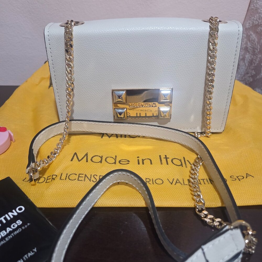 Mario Valentino White Crossbody Bag with Gold Chain